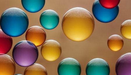 abstract colorful background with glass balls in the shape of a circleの素材