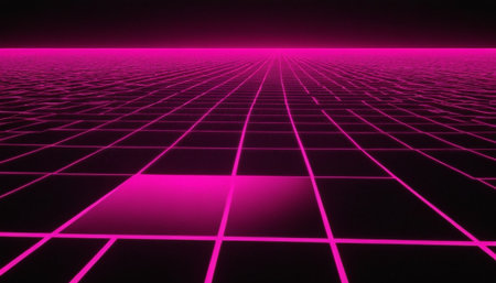 3d illustration of abstract background with pink neon lines and grid.の素材
