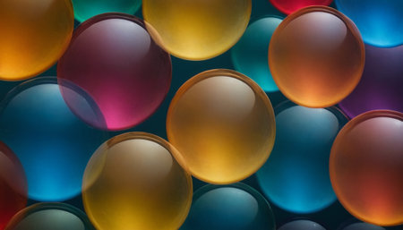 abstract background of multicolored glass balls on a dark backgroundの素材