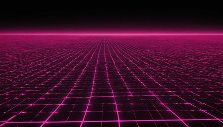 abstract background with square grid and pink lights. 3d renderingの素材