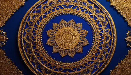 Beautiful gold pattern on a blue background. Decorative element.の素材