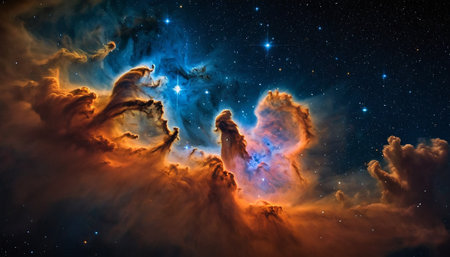 Night sky with stars and nebula. Elements of this image furnished by NASAの素材