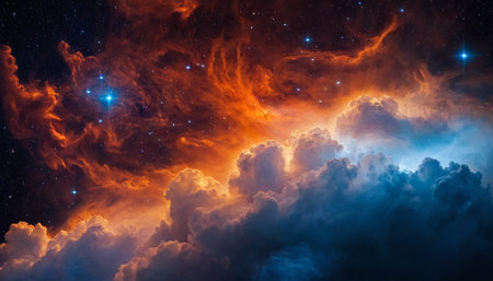 Mystical cloudscape with glowing stars and nebula. 3D renderingの素材