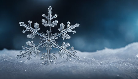 Snowflake on snow background. Christmas and New Year concept. 3D Renderingの素材