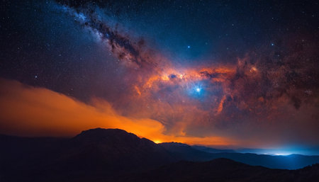 Milky way and stars over the mountains. Elements of this image furnished by NASAの素材