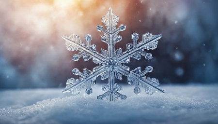 Snowflake on snow. Christmas and New Year background. 3d renderingの素材