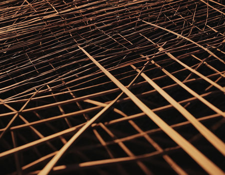 Abstract 3d rendering of chaotic structure. Bended stripes background.の素材