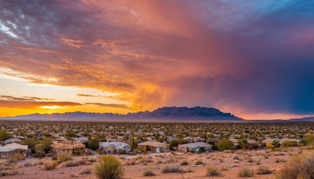 Sunset over the Mojave Desert in California, United States.の素材