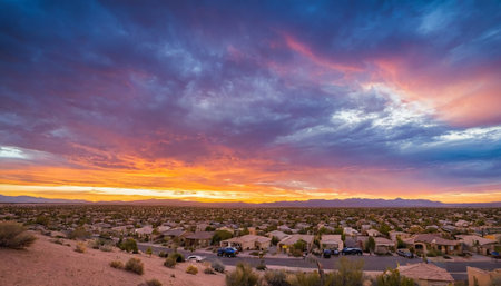 Sunset over the Mojave Desert in California, United States.の素材