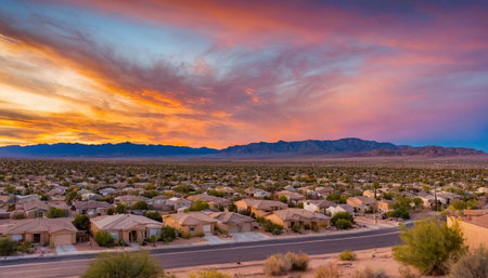 Sunset in the Mojave Desert, California, United States.の素材