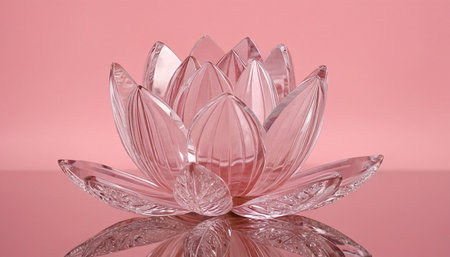 Pink lotus flower on pink background with reflection. 3d renderingの素材