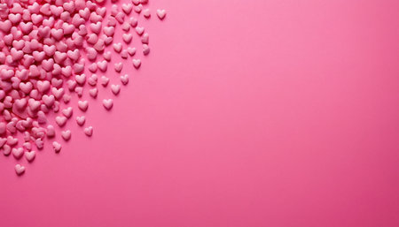 Valentines Day background. Pink hearts on a pink background.の素材