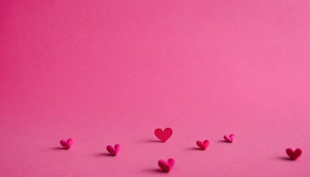 Pink paper hearts on a pink background. Copy space. Valentine's day concept.の素材