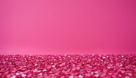 Pink glitter confetti on a pink background. Place for text.の素材