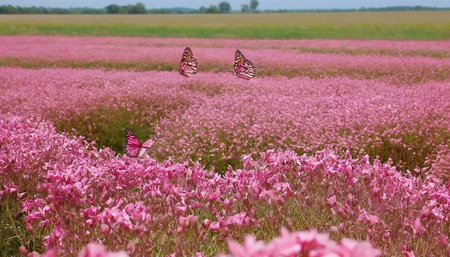 Butterflies on the pink cosmos flower field in the morning.の素材