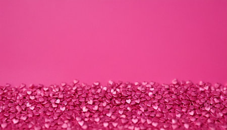 Valentine's day background. Pink heart confetti on pink background.の素材