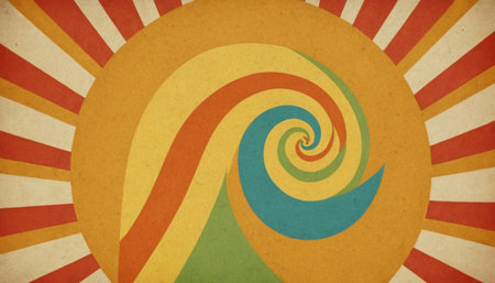 Retro background with swirls and sun rays in vintage style.の素材