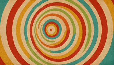 retro color circles design on old paper texture - abstract graphic backgroundの素材