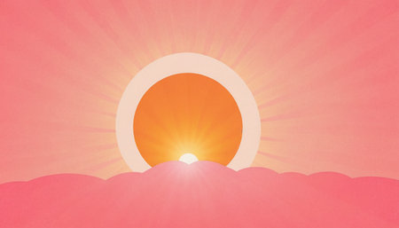 Sunset in the sky with clouds and sun. Vector illustration.の素材