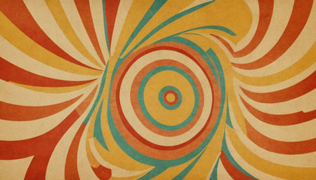 vintage paper background with swirls and circles in orange and yellowの素材
