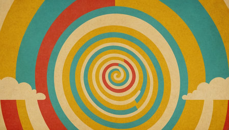 Retro background with colorful circles and clouds. Vintage paper background.の素材