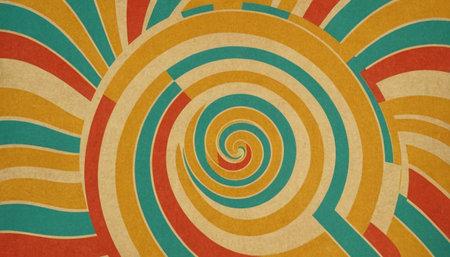 Retro paper background with a spiral pattern in red, orange and yellowの素材