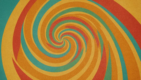 Retro background with a spiral pattern in green, orange and yellowの素材