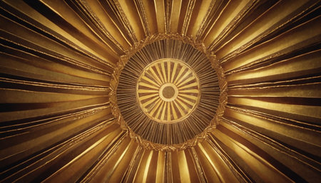 golden ornament on the ceiling of a room with a lot of lightの素材