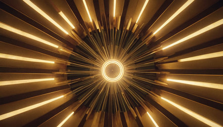 Light rays in a spiral staircase. Abstract background with circular lights.の素材