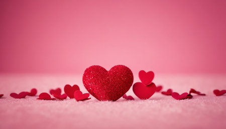 Valentine's day background with red hearts on a pink backgroundの素材