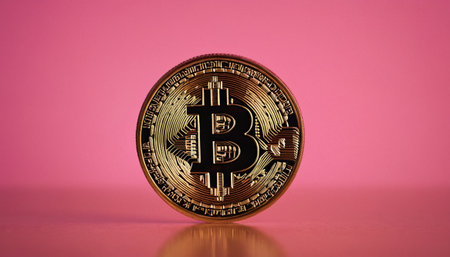 Bitcoin coin on pink background. Cryptocurrency concept. 3D Renderingの素材