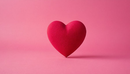 Red heart on a pink background. Valentine's Day. Copy space.の素材