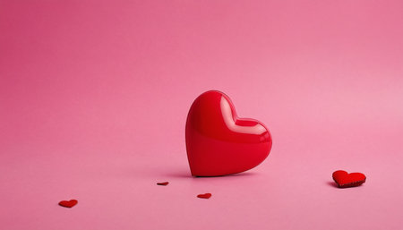 Red heart on pink background. Valentines day concept. Copy space.の素材