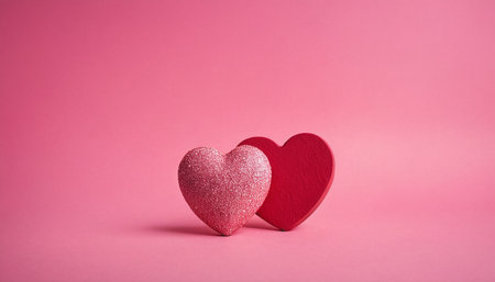 Two red hearts on a pink background. Valentines day concept.の素材