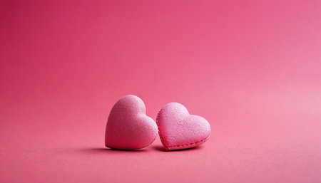 Two pink hearts on a pink background. Valentine's day concept.の素材
