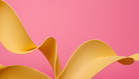 Abstract curved yellow paper on a pink background. Minimal concept.の素材
