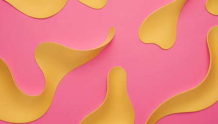 Creative pattern made of yellow liquid on pink background. Minimal conceptの素材