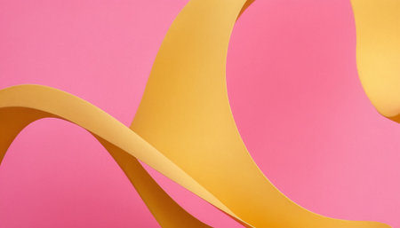Abstract background of curved yellow paper sheets on a pink background. Copy space.の素材