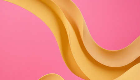 Abstract background made of curved sheets of orange paper on a pink backgroundの素材