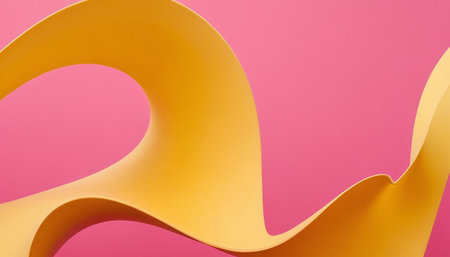 Abstract background of curved yellow paper on pink background. Copy space.の素材