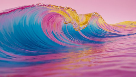Colorful splashes of water on a pink background. 3d renderingの素材