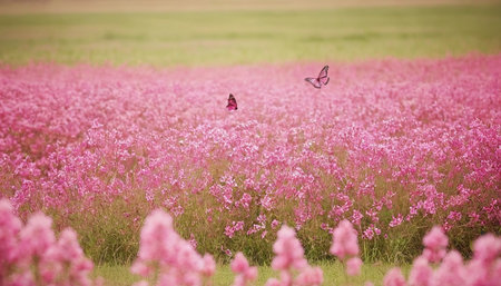 Pink cosmos flower field with butterfly in the morning. Vintage style.の素材
