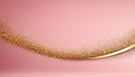 Pink background with golden ribbon and glitter. 3d rendering, 3d illustration.の素材