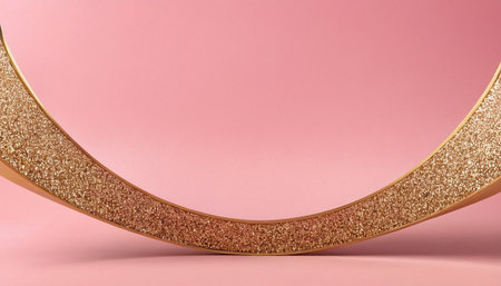 3d rendering of golden ribbon on pink background. Minimal concept.の素材