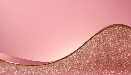 Pink background with golden ribbon and sparkles. 3d rendering.の素材