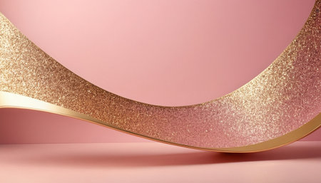 3d render of golden ribbon on pink background. Minimal concept.の素材