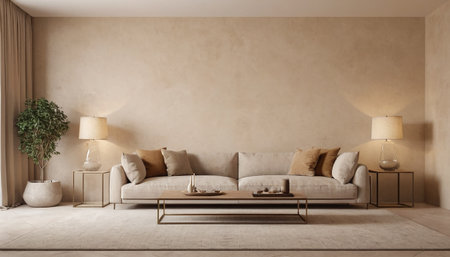 Interior living room with beige wall and sofa 3d renderの素材