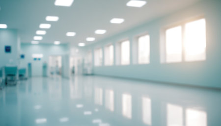 Abstract blur hospital corridor interior for background - Vintage filter processing style picturesの素材