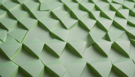 Green origami paper background. Abstract origami pattern. 3d rendering.の素材