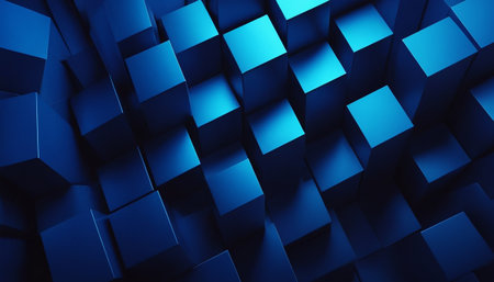 Abstract 3d rendering of blue cubes background. Futuristic shape.の素材
